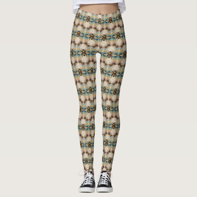 Bumble Bee Bliss em Cream Leggings (Frente)
