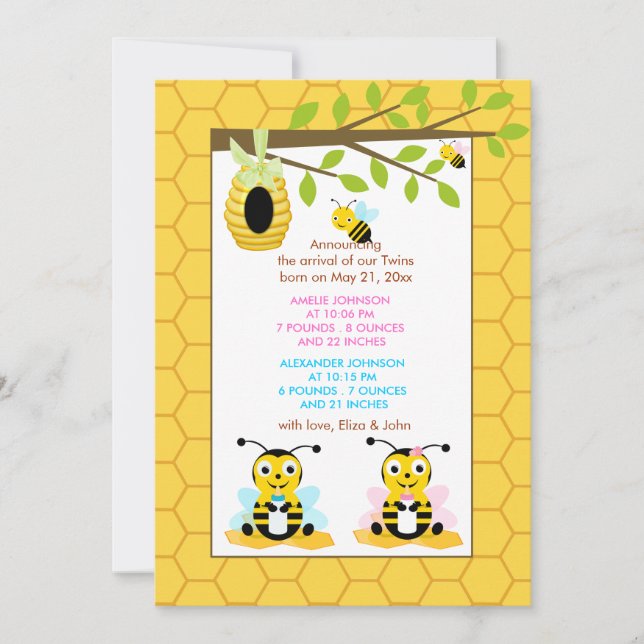 Bumble Bee Gender Reveal Baby Birth Anúncio (Frente)