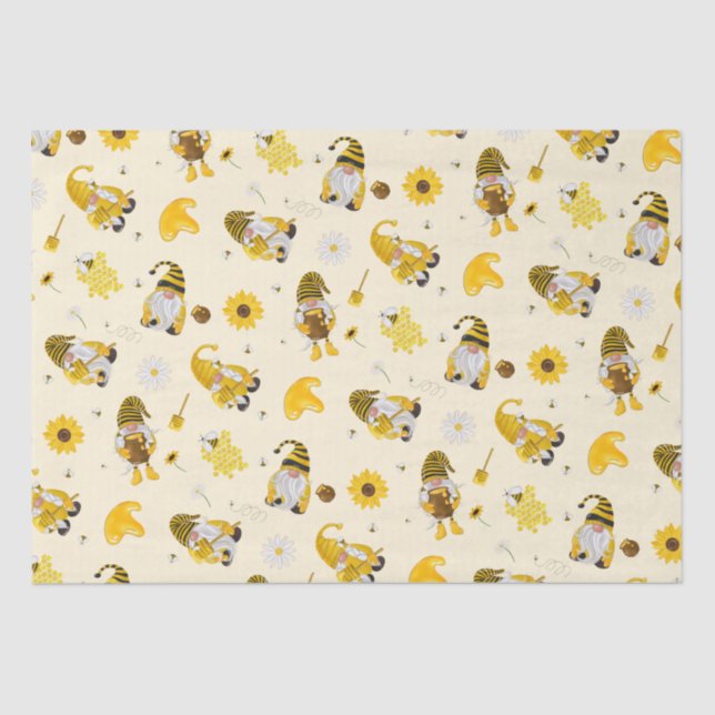 Bumble Bee Sunflower Yellow Gnomo Papel Tecido (Frente )