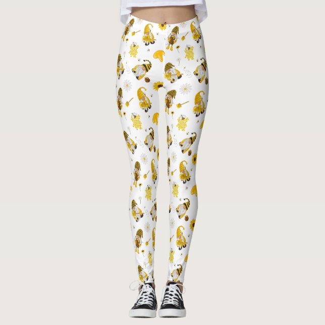 Bumble Bee Sunflower Yellow Gnoms Leggings (Frente)