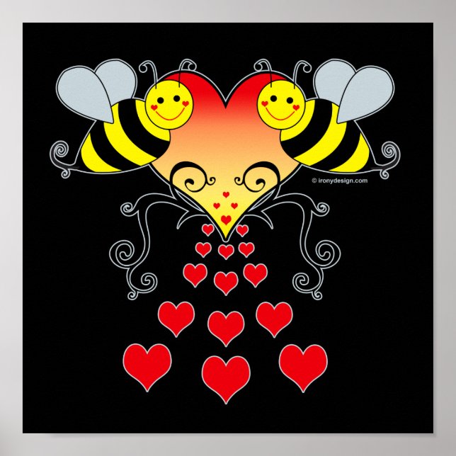 Bumble Bees & Hearts Art Posters (Frente)