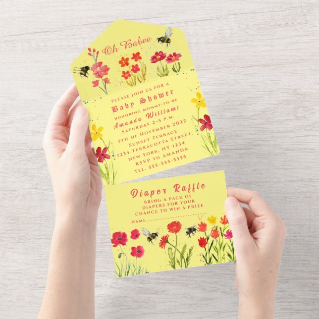 Bumble Bumble Floral Chá de fraldas de Aquarela (Aba destacável)