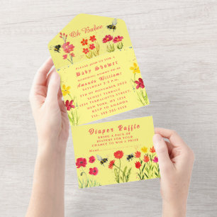 Bumble Bumble Floral Chá de fraldas de Aquarela