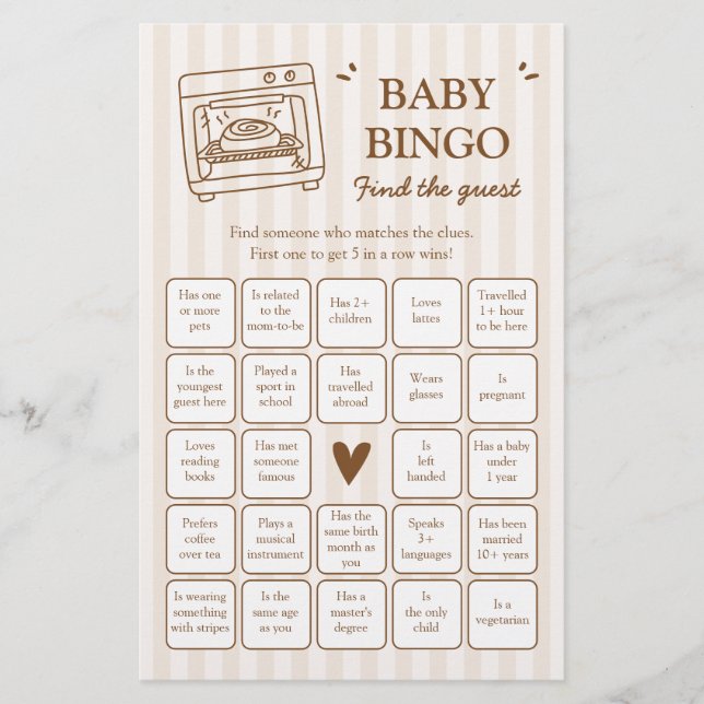 Bun in the Oven Find the Guest Baby Bingo Game (Frente)