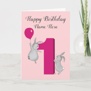 Bunnies com Cartão de primeiro aniversario Balão