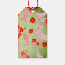 BUNNIES DE PINK DE JAPONÊS COM Etiqueta de present