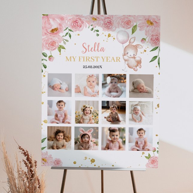 Bunny Balloon Aniversário Foto Milestone Poster (Criador carregado)