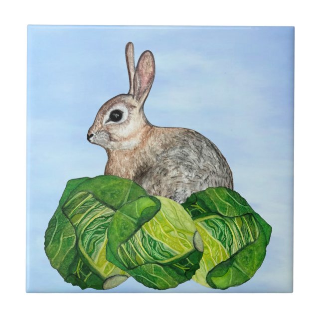 Bunny Cabbage Blue Ceramic Tile (Frente)