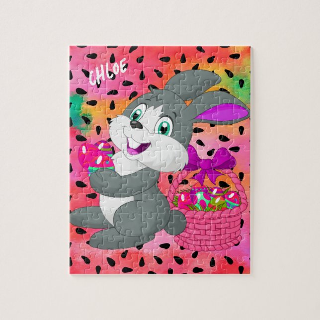 BUNNY COM OVOS COLORIDOS NA QUEBRA-CABEÇA DE BASKE (Vertical)