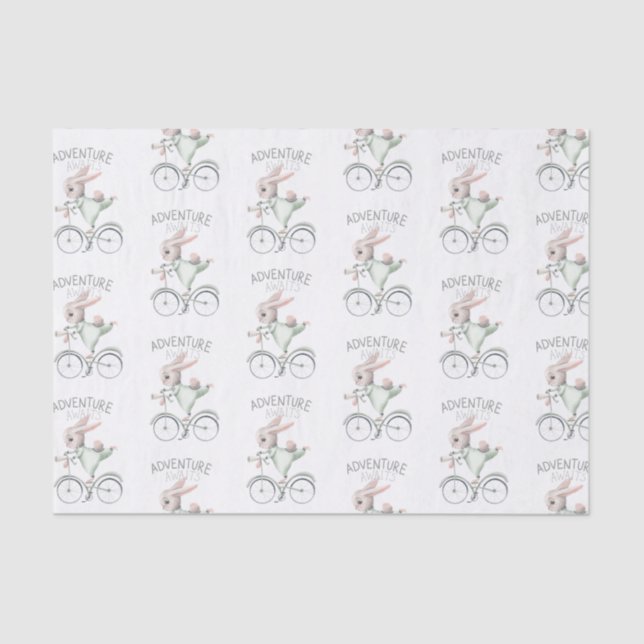 Bunny on Bicycle Adventure Aguarda Papel Tecido (Frente )