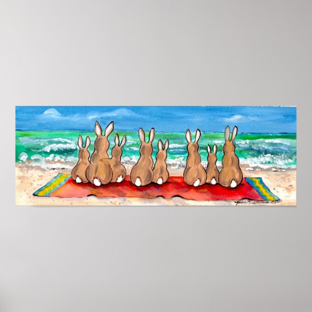 Bunny Rabbit Beach Blanket Ocean Blue Poster (Frente)