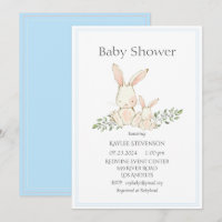 Bunny Rabbits Blue Modern Chá de fraldas Convite