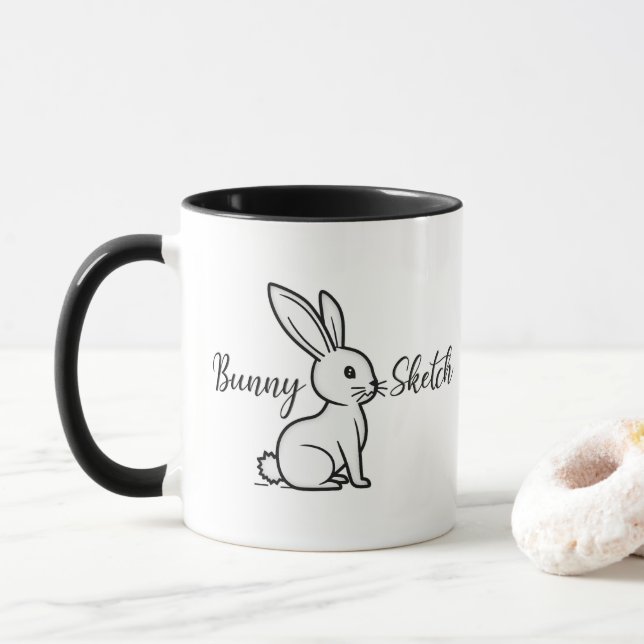 Bunny Sketch – Hand Drawn Rabbit - caneca (Com Donut)