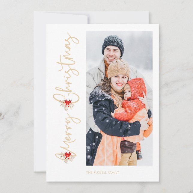 Buquê Botânico Clássico Foto Feliz de Natal (Frente)