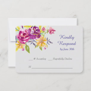 Buquê colorido da aguarela que Wedding RSVP