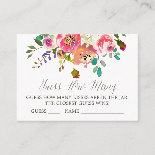 Buquê De Aquarela Adivinha Quantos Cartões De Beij (Frente)