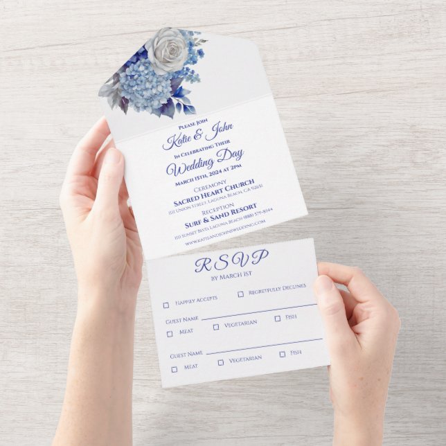 Buquê De Flor Azul De Água - Casamento Branco- (Aba destacável)