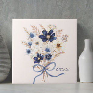 Buquê de Flores Azul Marinho Aquarela Personalizad