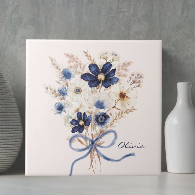 Buquê de Flores Azul Marinho Aquarela Personalizad (Criador carregado)