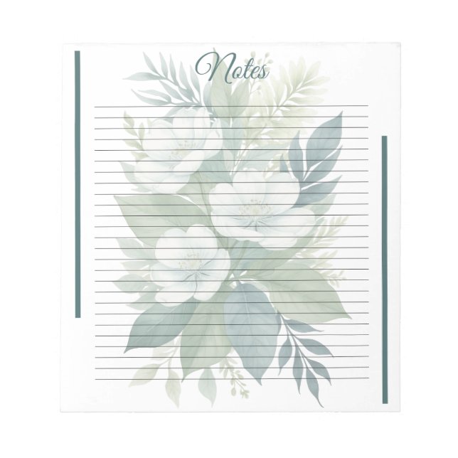 Buquê de Flores Brancas e Bloco de Notas com Folha (Frente)