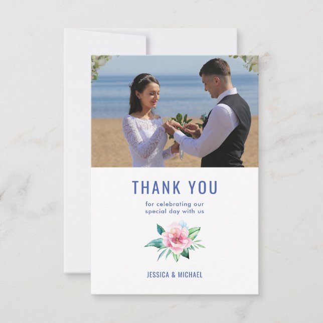 Buquê de Flores de Casamento Foto Cartão de Agrade (Frente)