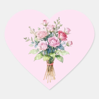 Buquê de Flores Rosa Adesivos Coração - Rosa