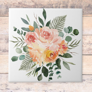 Buquê de Flores Rosa e Pêssego em Aquarela Outonal