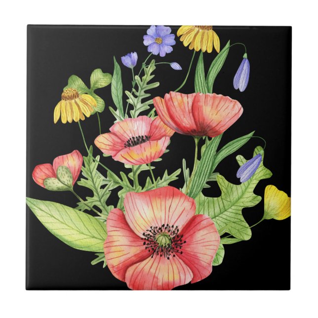 Buquê de Flores Silvestres Botânicas Arte Aquarela (Frente)