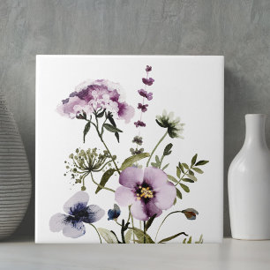 Buquê de Flores Silvestres Roxas Aquarela Floral