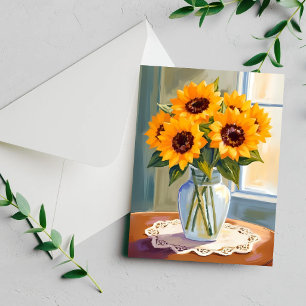 Buquê de Girassóis Amarelos Cartão Floral Aquarela