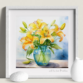 Buquê De Lily Amarelo Em Vidro Vase Impressão