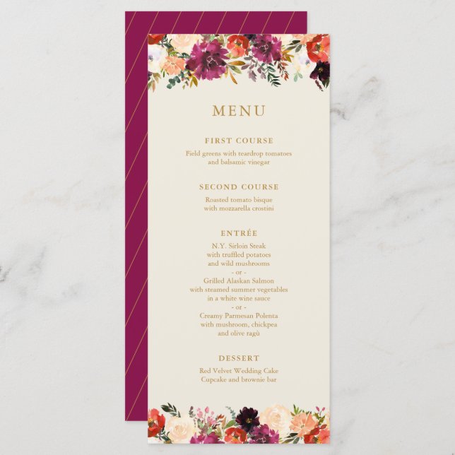 Buquê de outono selvagem | Menu Casamento (Frente/Verso)