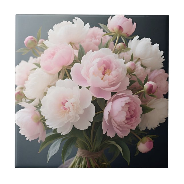 Buquê de Peônia Rosa Suave Floral Romântico (Frente)