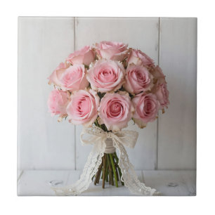 Buquê de Rosa Rosa com Renda Pérola Romântica