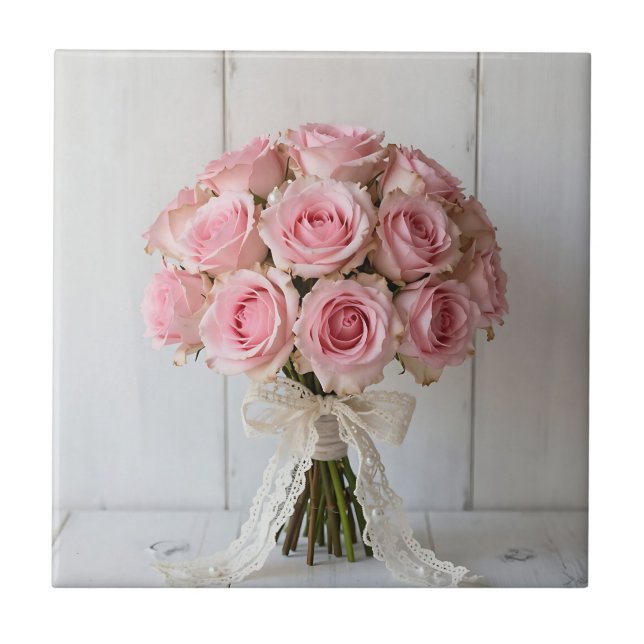 Buquê de Rosa Rosa com Renda Pérola Romântica (Frente)