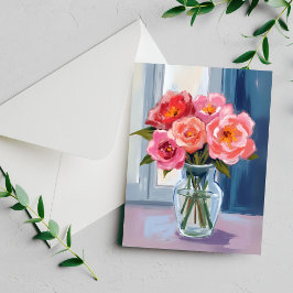 Buquê de Rosa Rosa Vaso de Vidro Cartão Floral Rom
