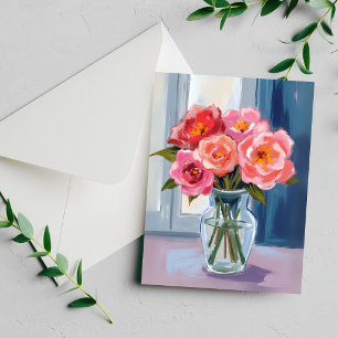 Buquê de Rosa Rosa Vaso de Vidro Cartão Floral Rom