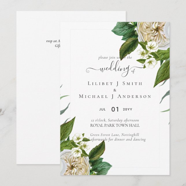 BUQUÊ de Rosas Brancas do ORÇAMENTO Casamento Flor (Frente/Verso)