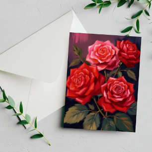 Buquê de Rosas Cartão de Pintura em Aquarela Flo