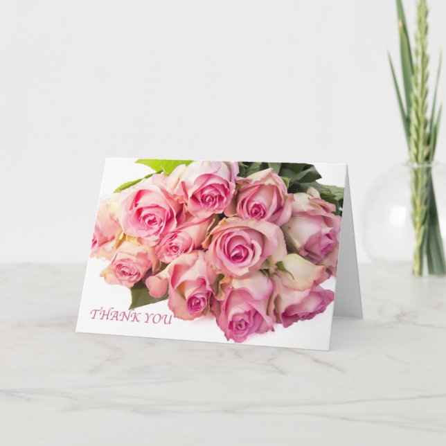 Buquê de Rosas Rosa Cartão de Agradecimento (Frente)