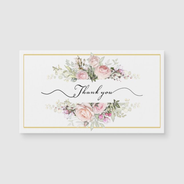 Buquê de Rosas Rosa com Script Elegante Obrigado (Frente)