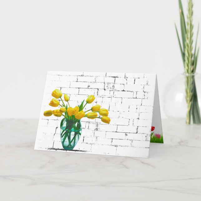 Buquê de Tulipas Amarelas em Cartão de Aniversário (Frente)