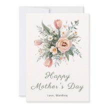 Buquê de Tulipas em Aquarela Cartão do Dia das Mãe