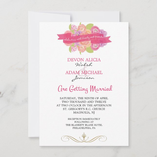 Buquê do Convite para Casamento Ranunculus (Frente)