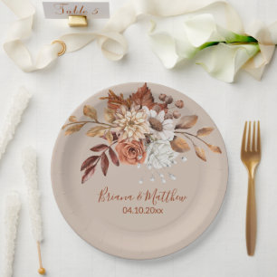 Buquê Floral de Outono Bege Pratos de Papel para C