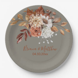 Buquê Floral de Outono Cinza Pratos de Papel para