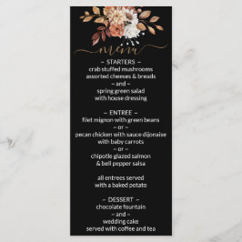 Buquê Floral de Outono Menu de Casamento Preto