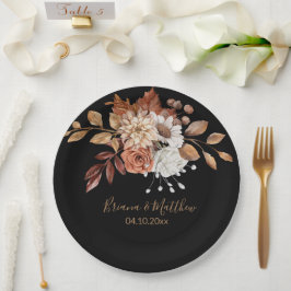 Buquê Floral de Outono Pratos de Papel Preto para