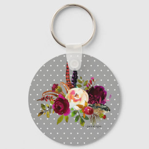 Buquê Floral e Pontos com o Nome Chaveiro