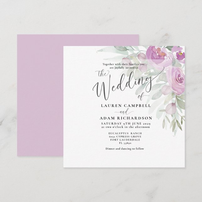 Buquê Floral Rosa Aquarela Rústica Casamento (Frente/Verso)